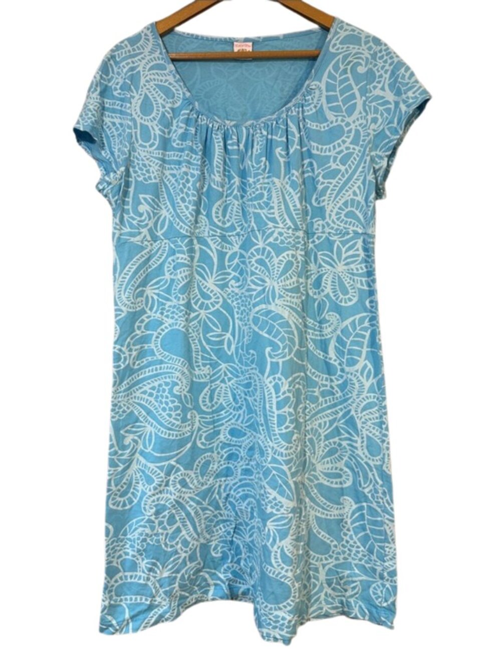 iCANTOo Blue Floral Midi Dress Short Sleeve Empire Waist Size XL